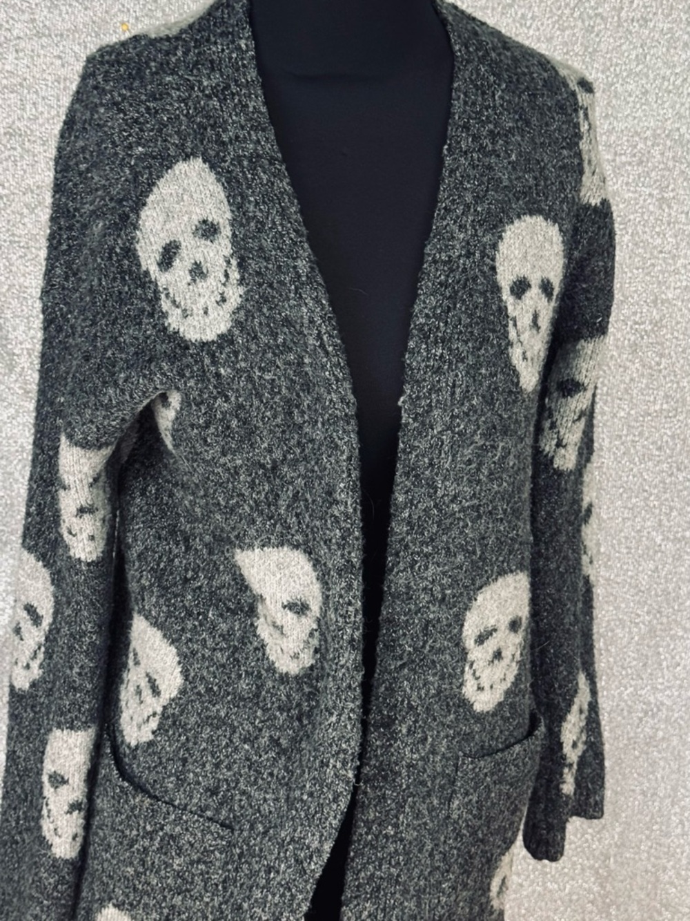 No Boundaries Two-Tone Gray and Cream Knit Cardigan